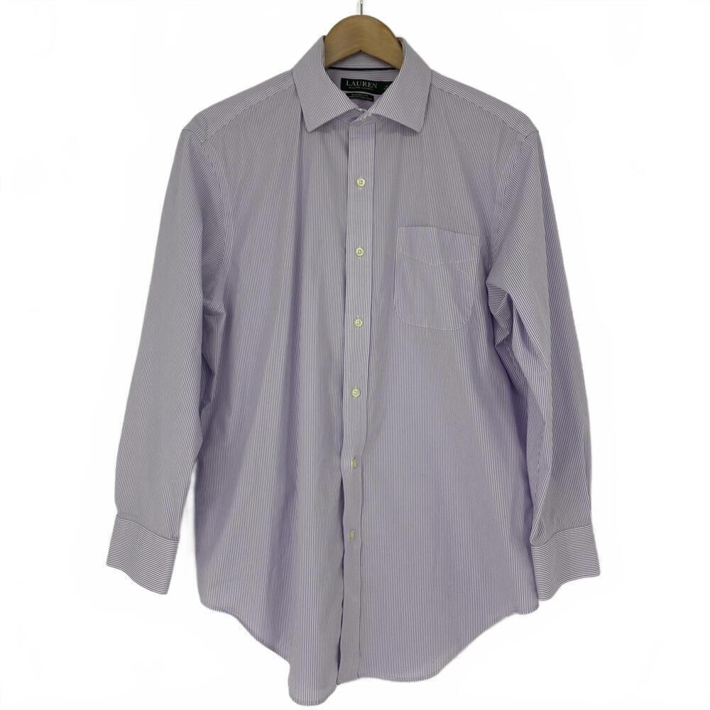 Lauren Ralph Lauren Classic Fit Stretch Men's Purple White Strip Dress Shirt
